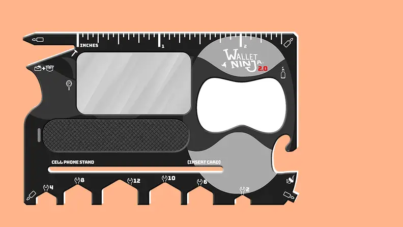 Wallet ninja multitool on pink background