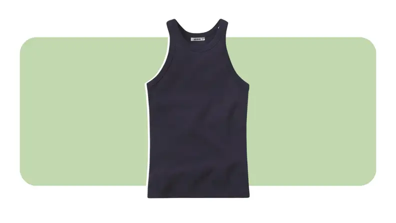 A cotton tank with a high neckline.