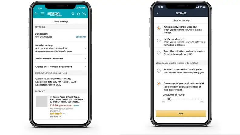 On the left, you can set up the basic information of your Amazon device; on the right, you can customize the re-ordering process.