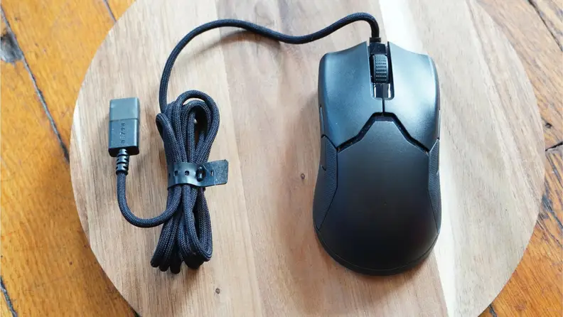 The mouse with its USB cord.