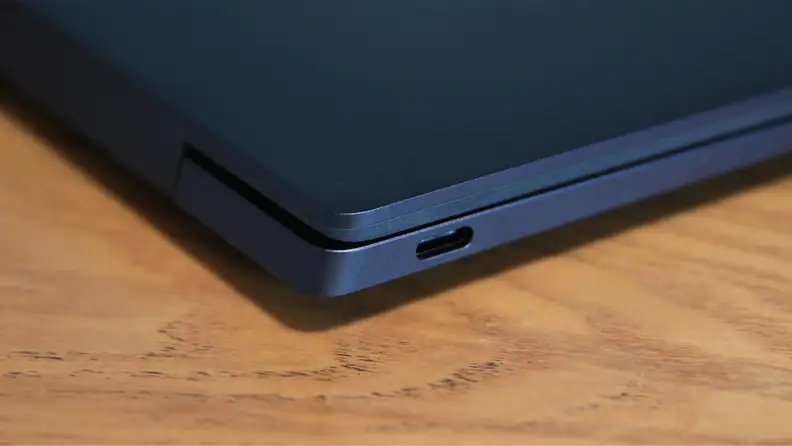 Close-up shot of the dell xps 13's USB-C port.