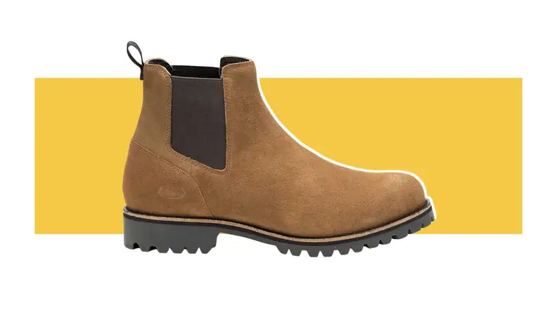 A medium brown waterproof suede Chelsea boot.