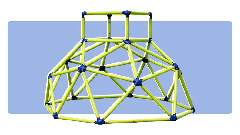 The Eezy Peezy Monkey Bars Climbing Tower on a blue background.