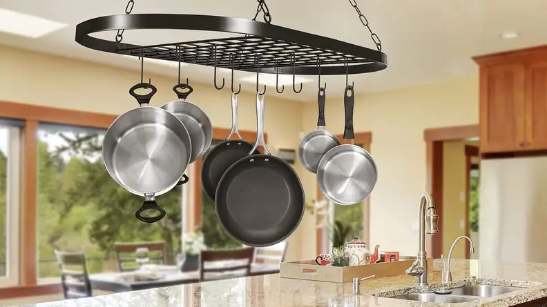 Hanging pot rack - Renovation-free ways to add counter space
