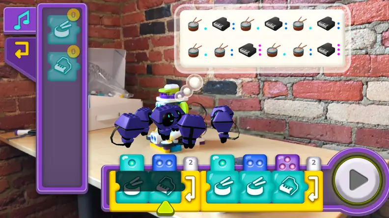 Replicate the sequence with the coding elements to advance to the next level in the Botzees app.