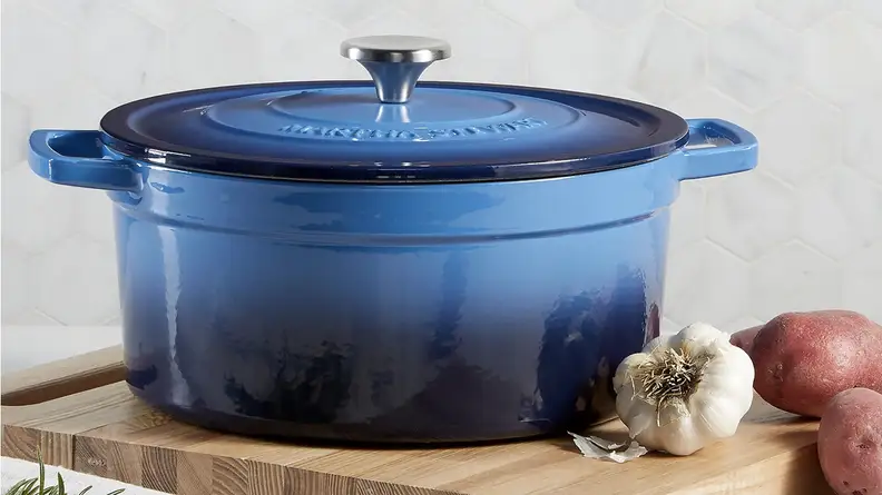 A blue dutch oven