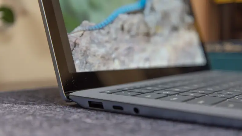 A view of the ports on the laptop