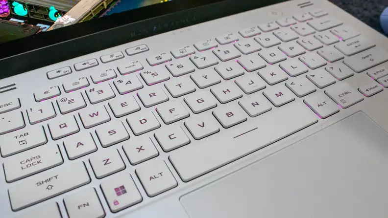 Close-up shot of the laptop's keyboard.