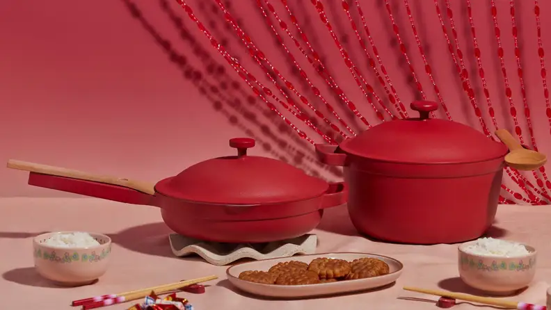 Red Always Pan and Perfect Pot on festive table setting
