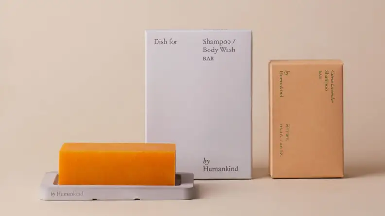 A shampoo bar and it's packaging.