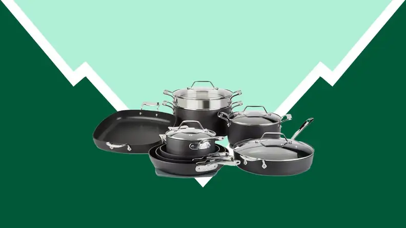 Kitchenware against a green background