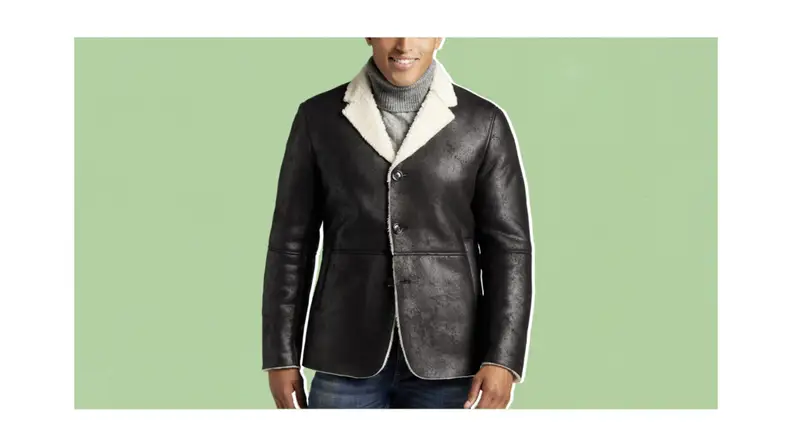 A model wearing a shearling blazer.