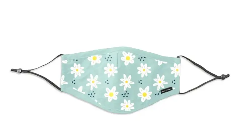 A pretty floral face mask in light blue.