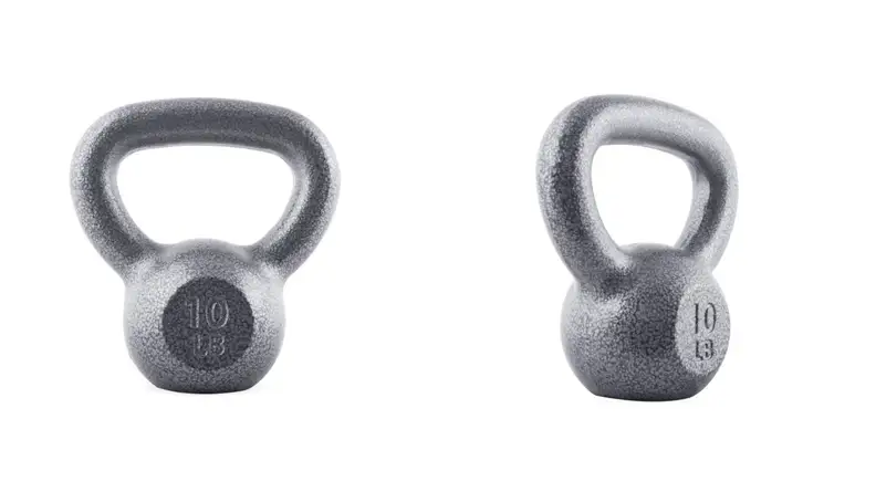 A gray kettlebell.