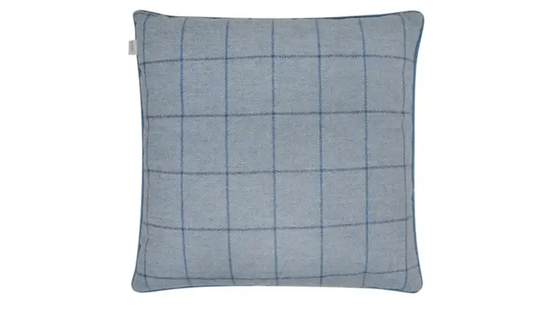Sky blue and navy donegal tweed pillow
