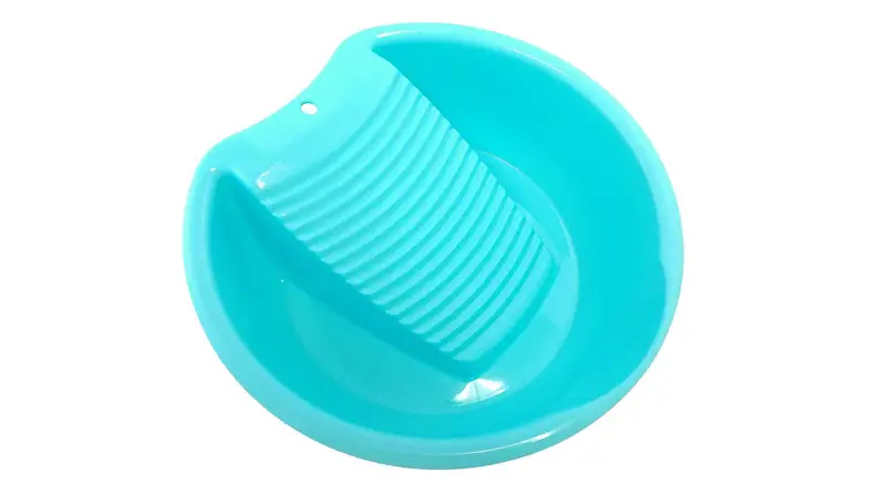 This cheery bin makes it easy to wash small pieces of laundry in the sink.