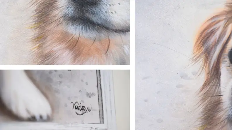 Detail shots of a Paint Your Life pet portrait