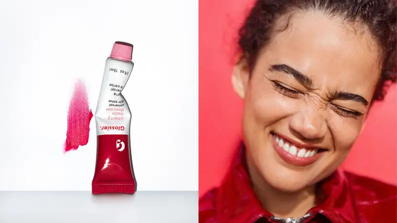 A photo of the Glossier Balm Dotcom in the shade Cherry.