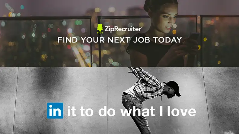 A screenshot of ZipRecruiter above a screenshot of LinkedIn