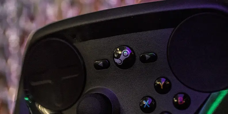 A close-up photo of Valve's Steam Controller.