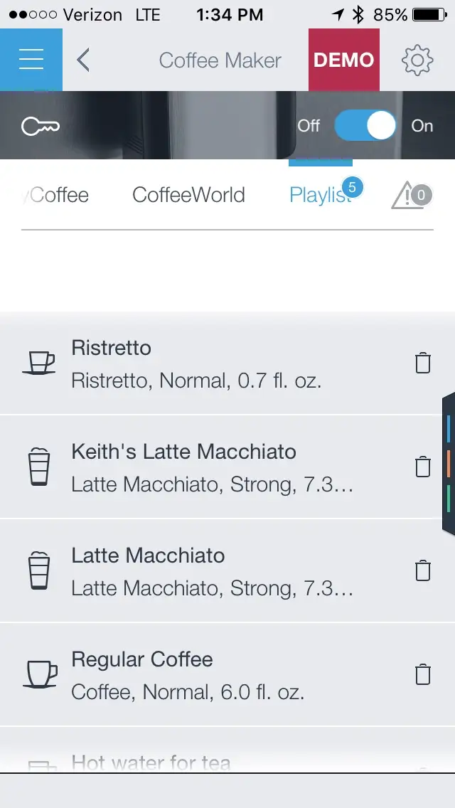 The Bosch Home Connect Smart Coffee Maker Playlist Screenshot