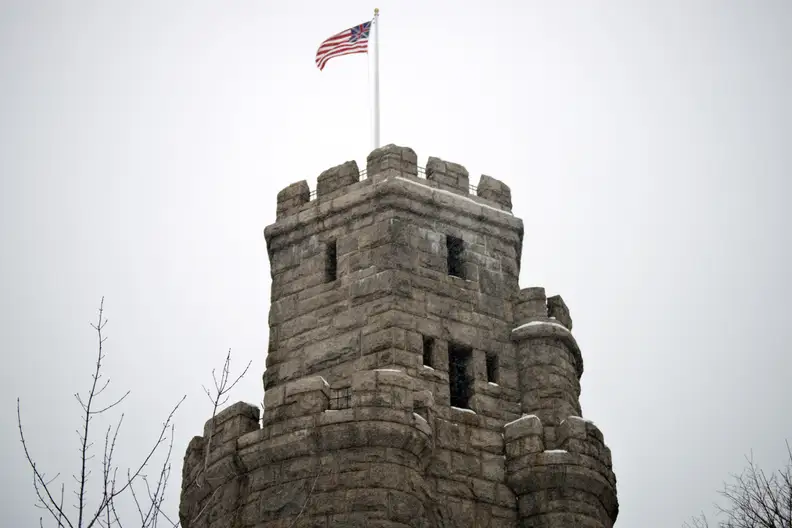 A photo of a fort taken during winter storm Juno.