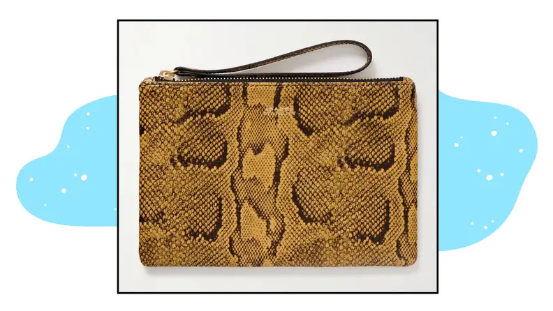 A faux snakeskin leather pouch.