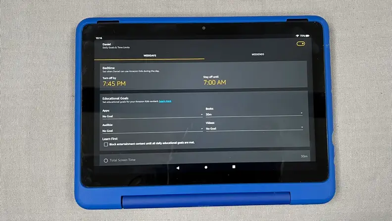 One of the parental control screens on the Fire HD 10 Kids Pro Tablet
