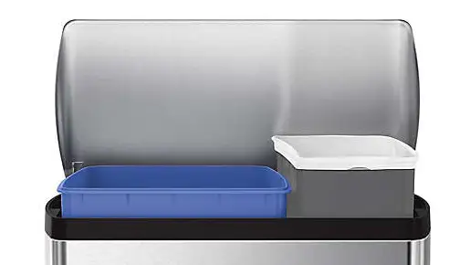 dual-compartmet trash can on white background