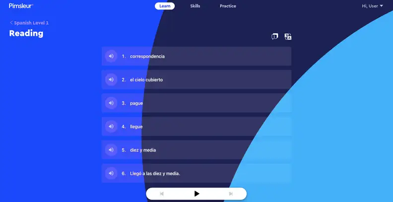 Screenshot of a Pimsleur reading lesson
