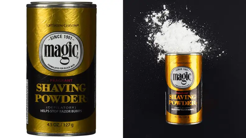 Shaving Powder container on a black background.