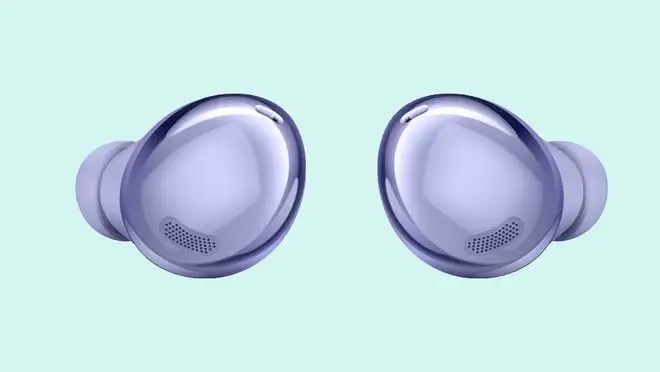 A pair of Samsung wireless earpods.