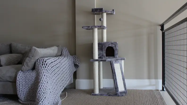 This cat tree has plenty of space for your feline to climb and play.