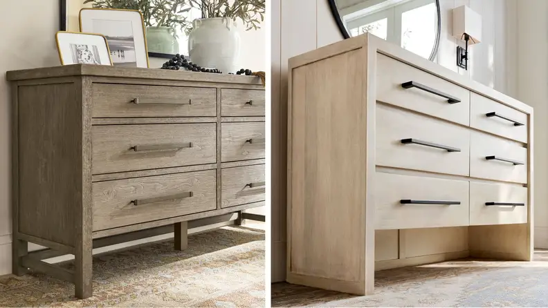 Farmhouse and Cayman dressers with concealed grab bars and one-handed opening.