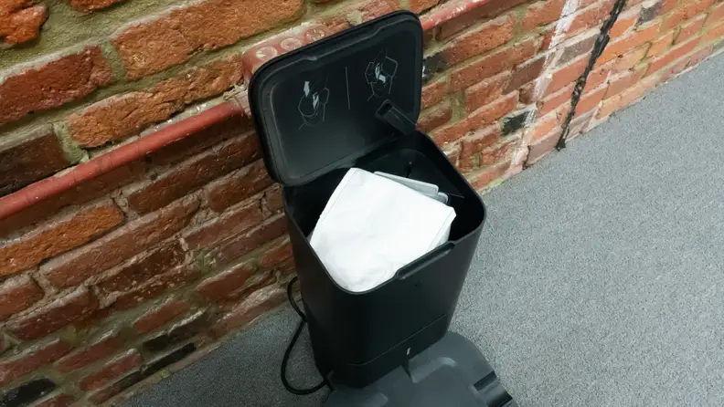 After a cleaning cycle, the Roomba i3+ empties its bin into a bag located in its charging base.