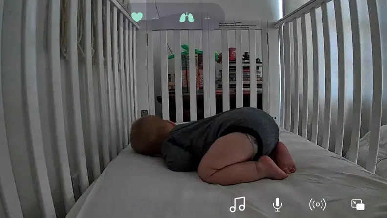 In-crib view of baby sleeping through Owlet Dream Sight.