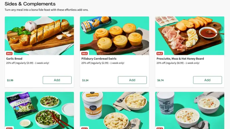 A screenshot of the HelloFresh Market ordering page.