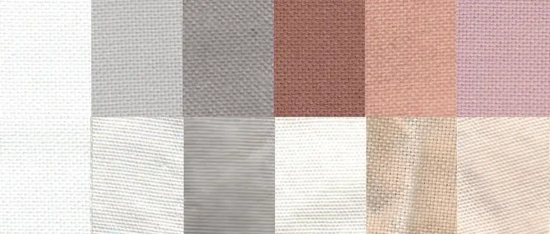 Before and after comparison of various stains resulting from the Normal cycle. From left to right that's clean fabric, sweat, dirt, cocoa, blood, and red wine.