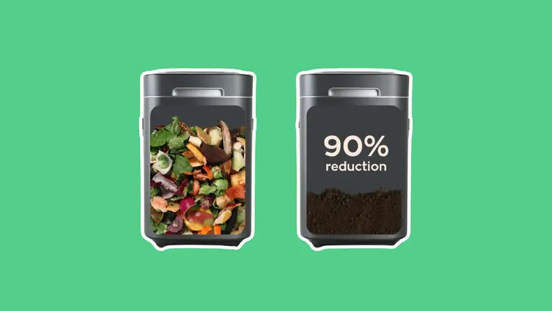 Reencle graphic filled with food and then dirt on a green background