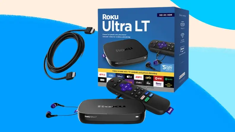 Roku device on a blue background