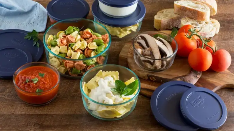 Spread featuring Pyrex containers