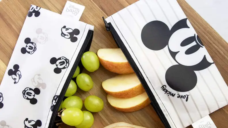 Two snack bags in white with mouse prints.