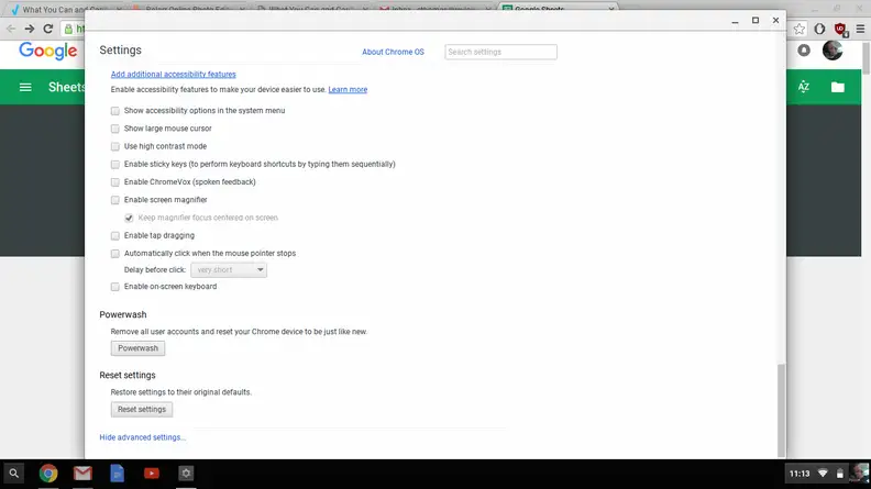 A screenshot of a settings panel taken by a Chromebook.