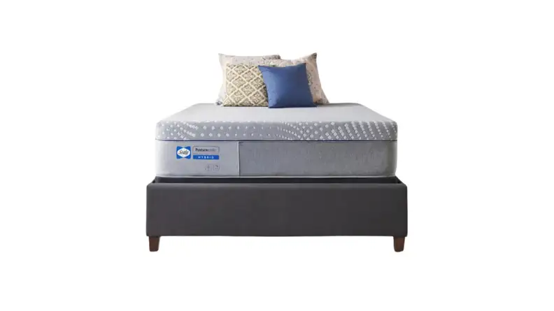 A Sealy Posturepedic 13-Inch Hybrid Lacey Plush Mattress in front of a white background.