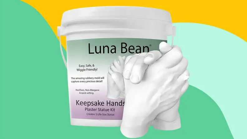 A casting kit and plaster-casted hands.