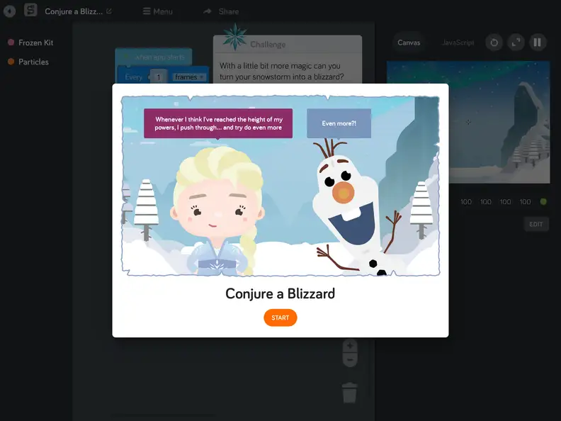 Fans of the Frozen and Star Wars movies will like that characters from the movies will chime in frequently to chat or provide encouragement.