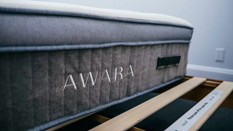 Thick mattress with gray sides and white top
