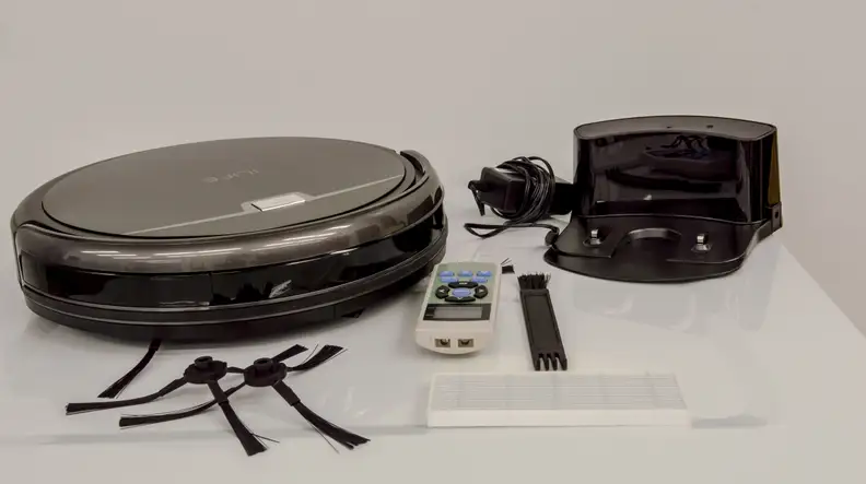 The A4s comes with two spare brushes, an extra filter, a cleaning tool, charge base, and a remote.