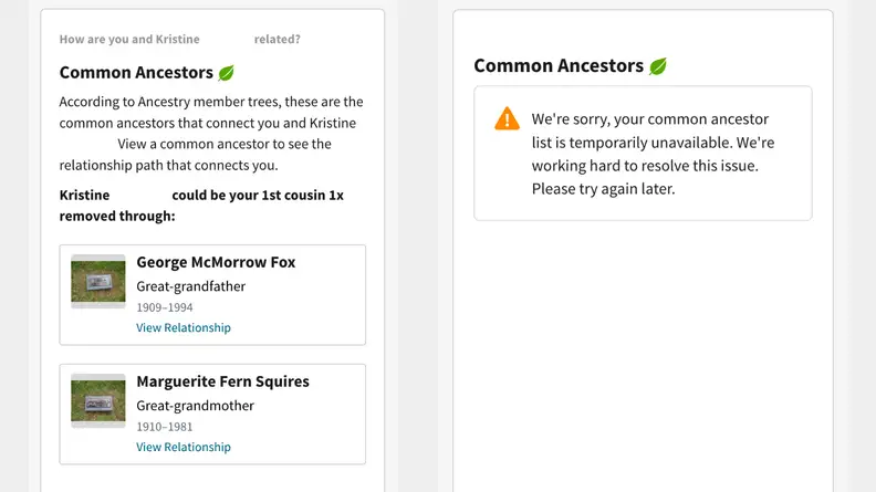 Ancestry screenshots