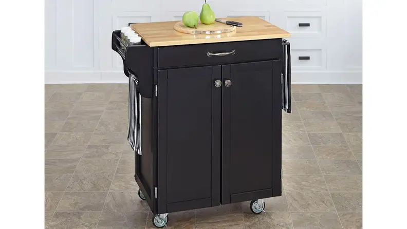 This black kitchen cart looks nice in a white kitchen